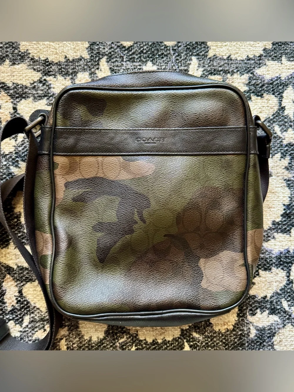 Coach Men's Charles Flight Camo Canvas Crossbody Bag Green/Brown-Needs Repair